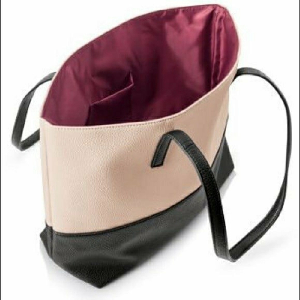 Black and Beige Two-Tone Tote Bag. - Picture 2 of 3